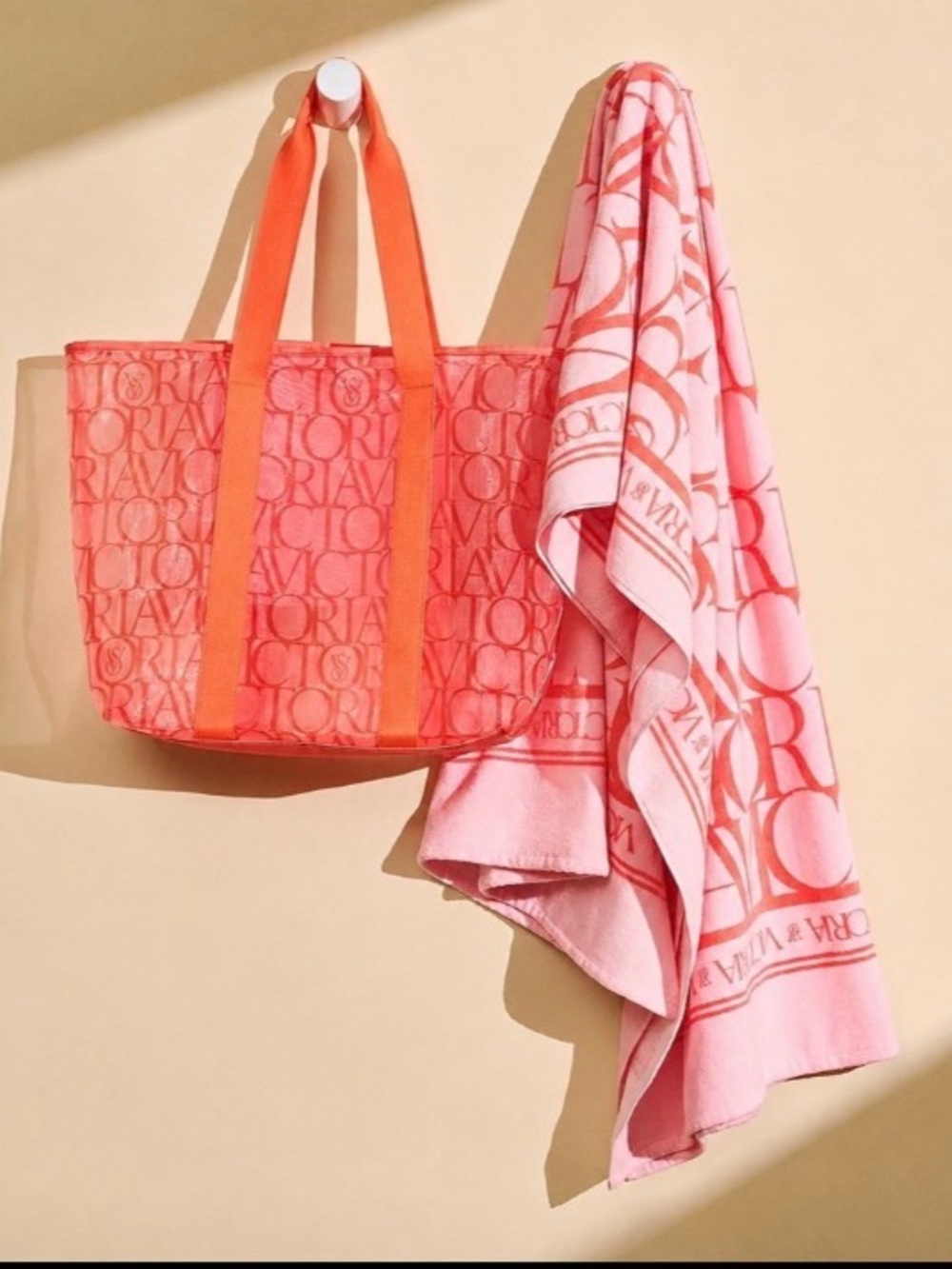 Victoria Secret Coral Mesh Tote and Towel